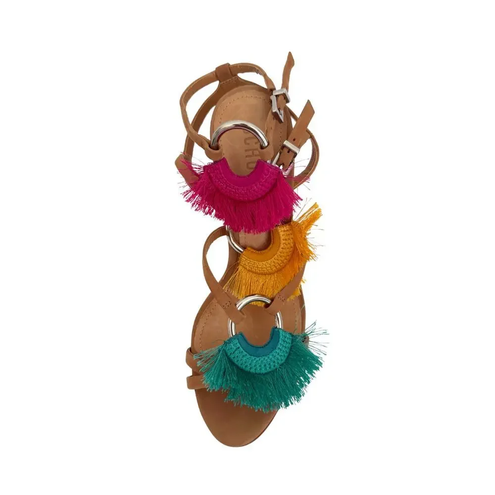 Schutz Capri Tassel Fringe Heels Multicolor Strappy Suede Sandals Size 6.5